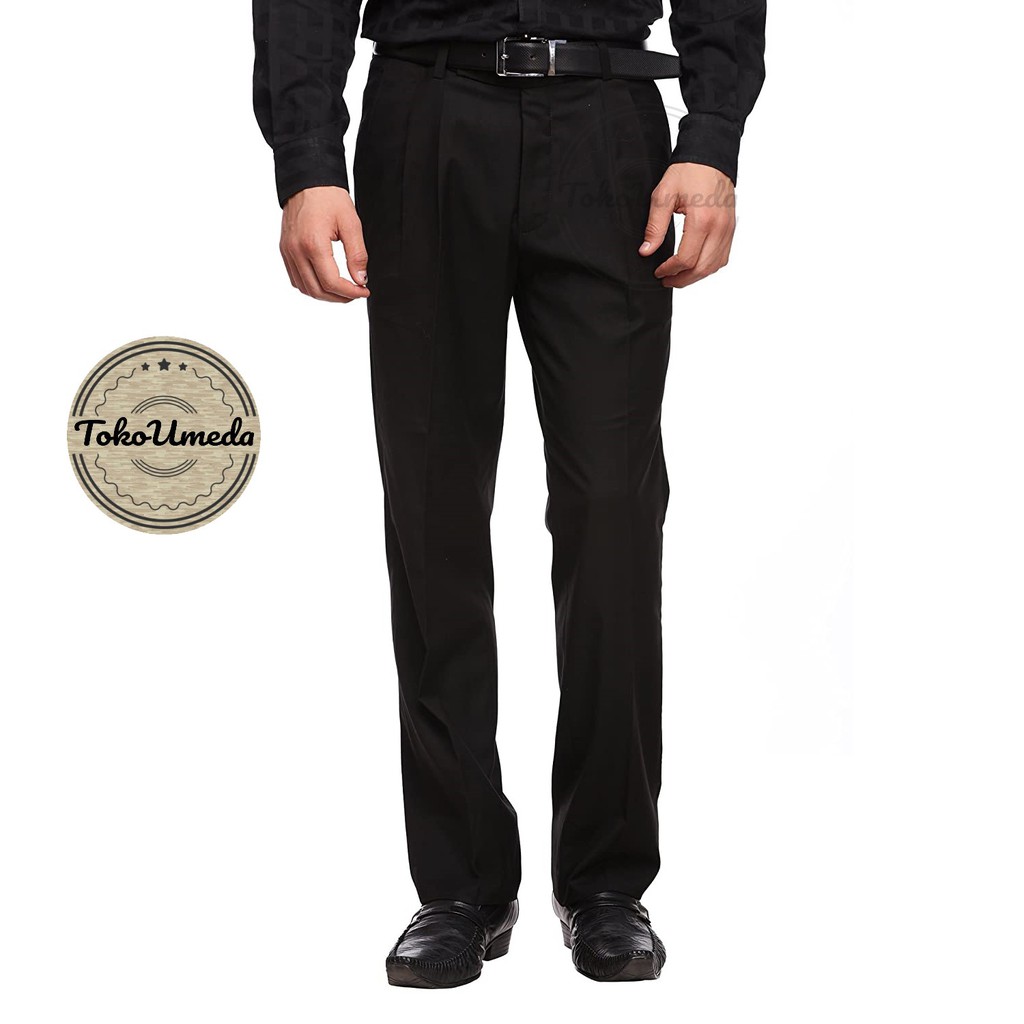 Celana Bahan Kantor Pria Regular Fit Standar Celana Formal Kerja Dasar Pria Hitam Shopee