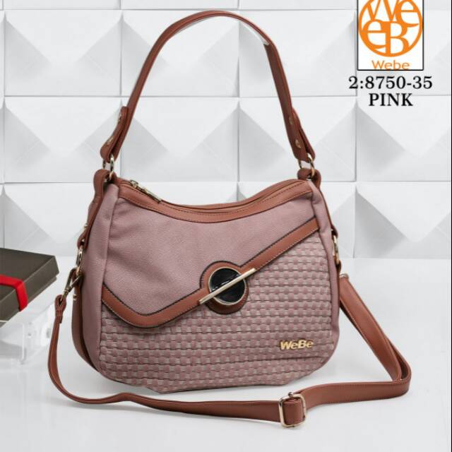 TAS RAJUT MEREK WEBE SERI 875035 KUALITAS SEMPREM BAHAN KULIT WARNA PINK & BLACK Shopee