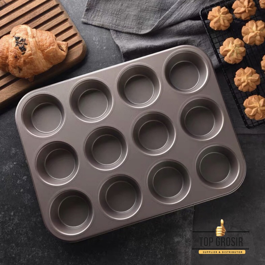 Cetakan Cupcake Muffin 12 Lubang Nonstick Loyang Kue Donat Brownies Pie