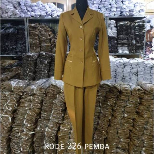 SET BAJU SERAGAM DINAS BLAZER PNS PEMDA KHAKI KEKI WANITA KERAH JAS