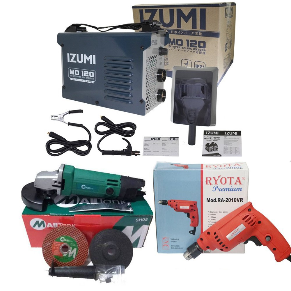 [3ITEM] Paket Mesin Las Izumi 120A + Bor 10mm RYOTA + Gerinda 4 Inch Mailtank Shopee Indonesia