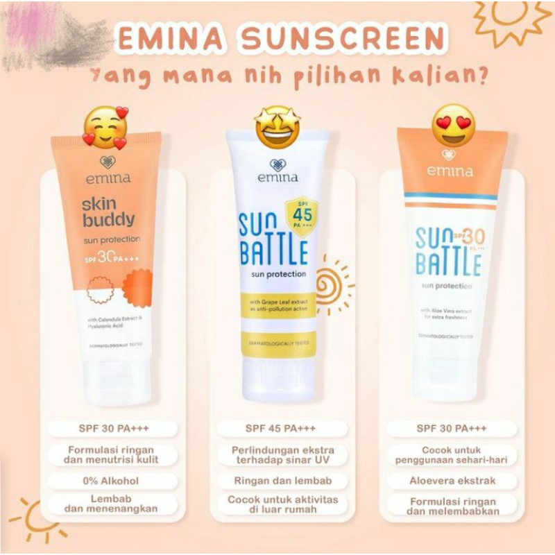 Jual Emina Sunscreen Series 100 Original l Emina Sun Buttle SPF 45 l