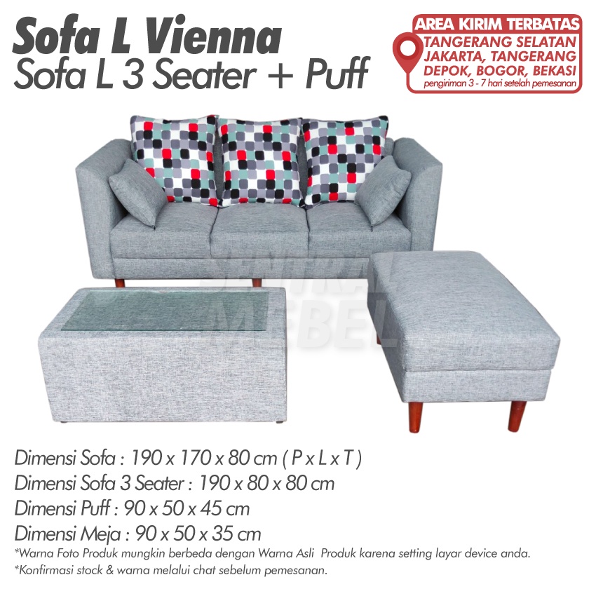 Jual Sofa L Vienna sofa l minimalis sofa 3 seater puff meja Indonesia