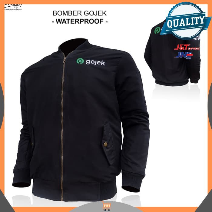JAKET PRIA BOMBER PARKA MOTOR GOJEK WATERPROOF BOLAK BALIK TERBARU ITM