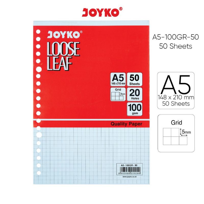 Jual LOOSE LEAF PAPER JOKYO A5 B5 GRID KOTAK KOTAK 50 SHEETS / KERTAS