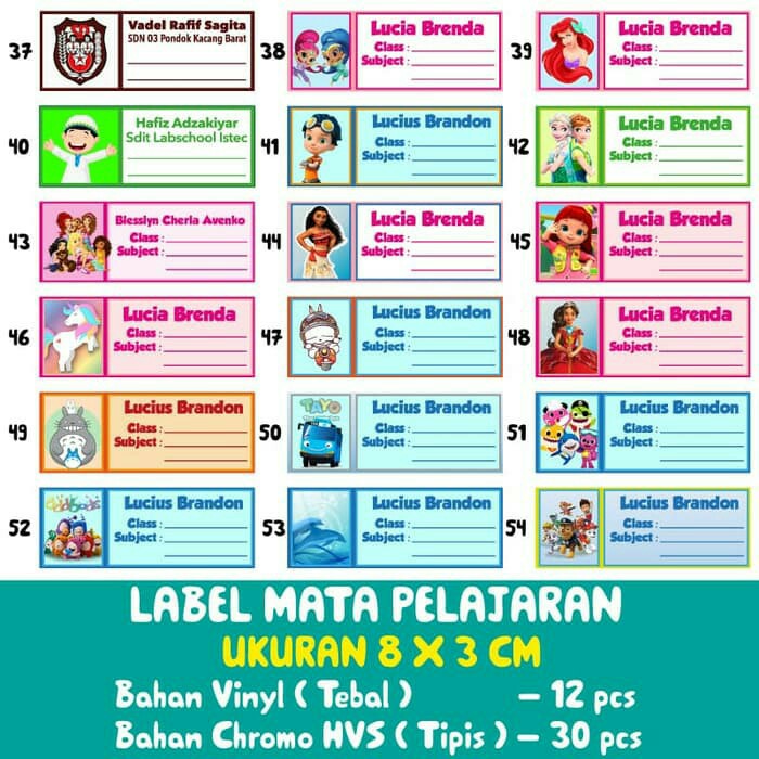 Label Mata Pelajaran Sekolah Rendah