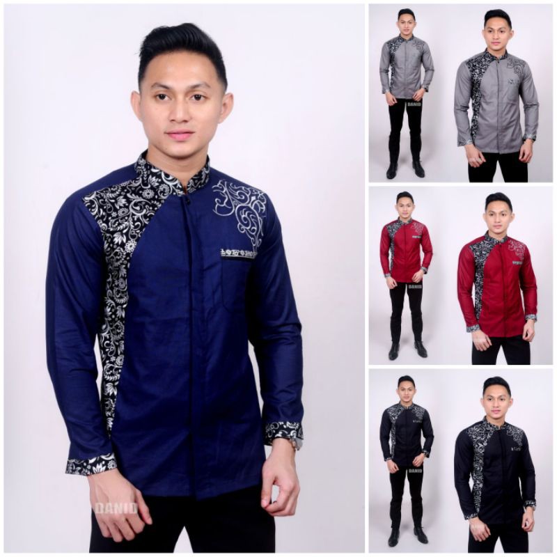 Trend Model Baju Batik Pria Kombinasi Polos Lengan Panjang Jazz Roots Cincinnati