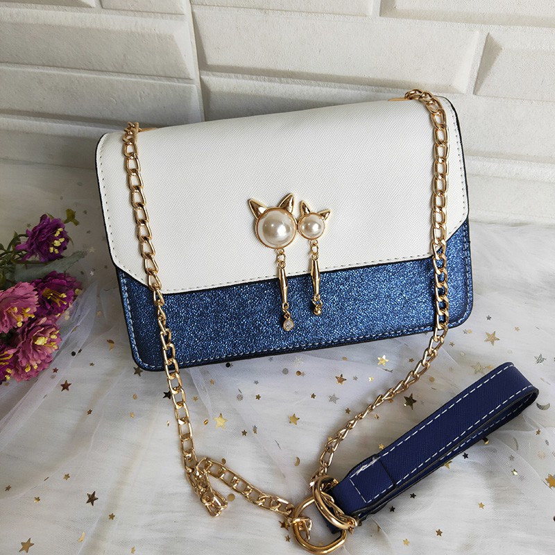 Tas kode wanita ready import tas selempang kulit PU warna biru putih