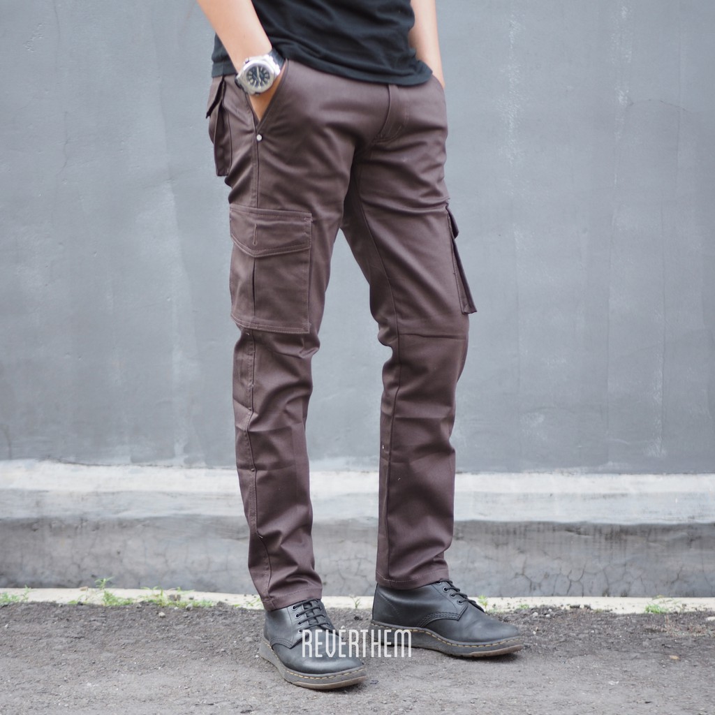 Jual Celana Cargo Panjang Coklat Tua Pria Premium | Shopee Indonesia
