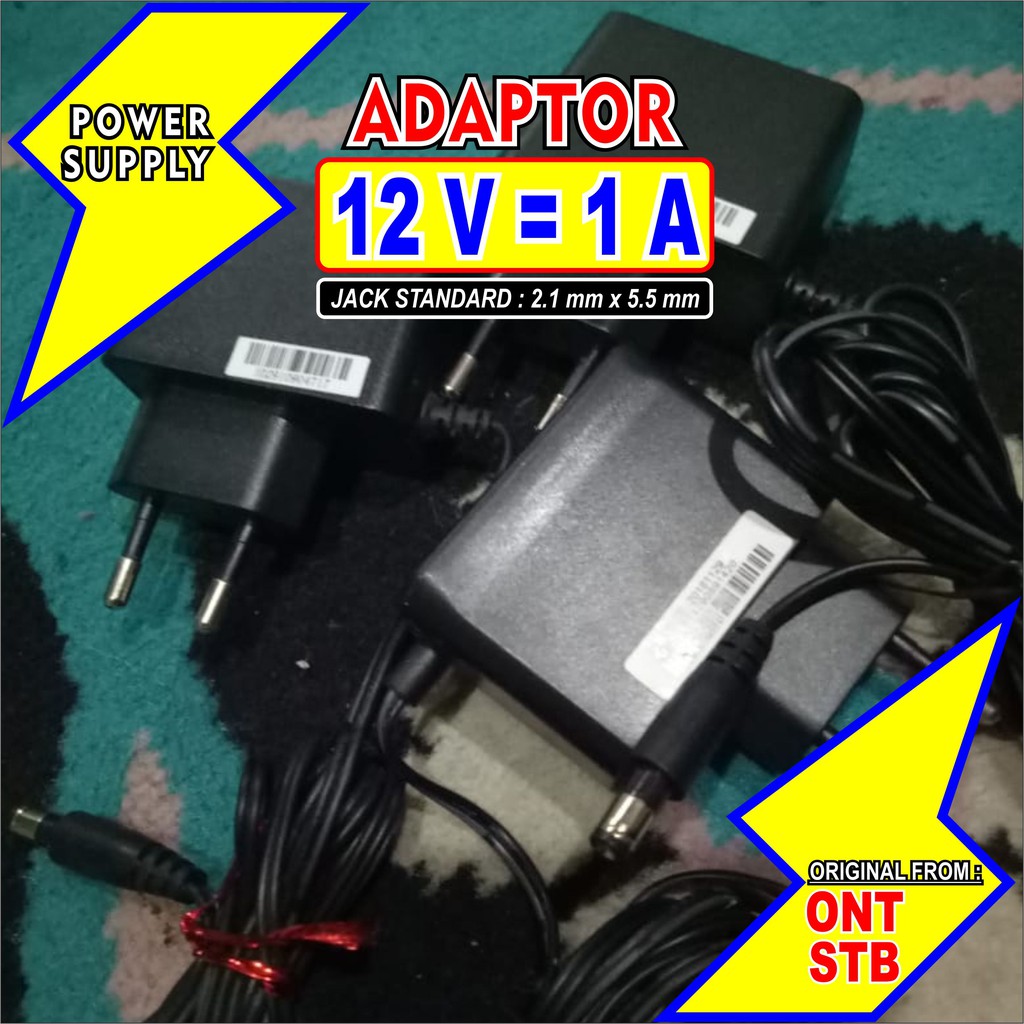 Jual ADAPTOR POWER SUPPLY 12V volt 1A ampere ORIGINAL ONT ROUTER MODEM