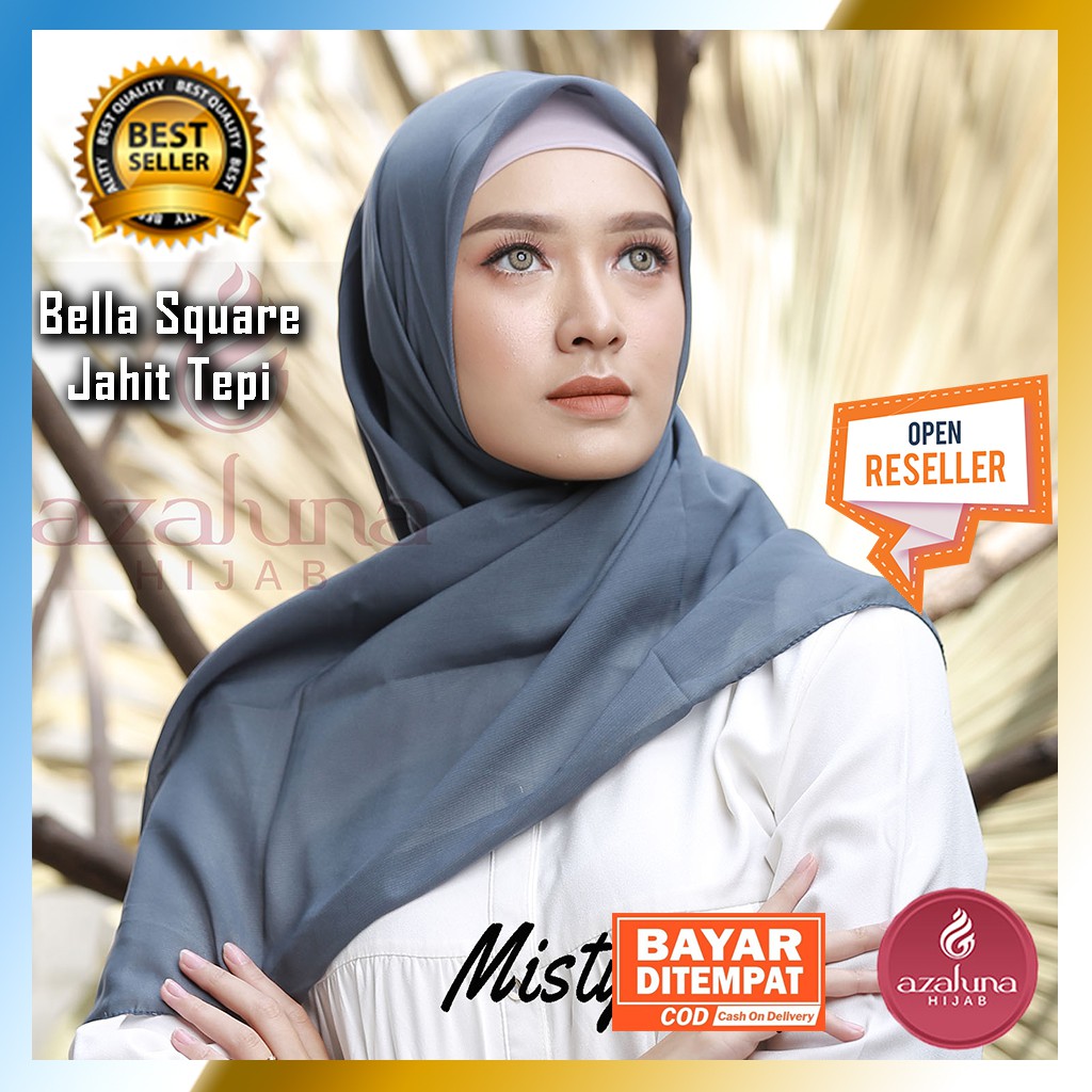 (Jahit Tepi) Hijab Bella Square Kerudung Segi Empat Jilbab High Quality