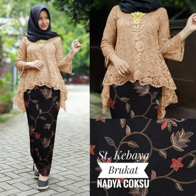 Jual Setelan Kebaya Rinjani Coksu | Set Rok Lilit | New Kebaya Modern - Coklat Susu, M | Shopee Indonesia
