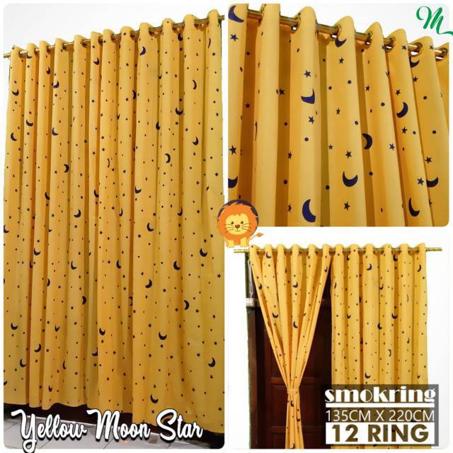 Korden Bulan Bintang Kuning Murah Gorden Smokering 12 Ring