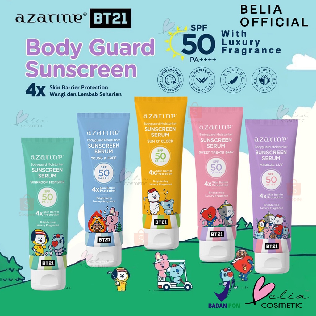 Jual BELIA Azarine x BT21 Body Guard Moisturizer Sunscreen Serum 100ml SPF 50 PA++++ BPOM