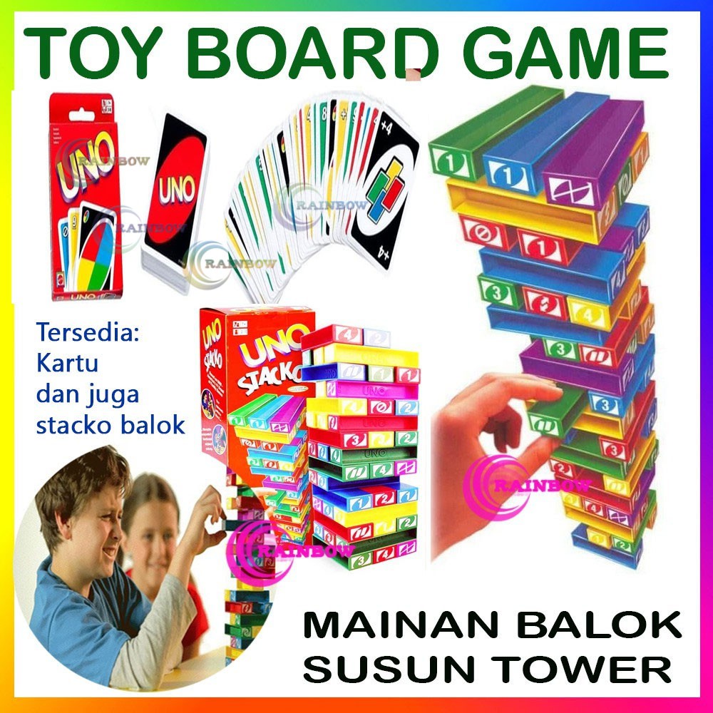 TOY BOARD GAME UNO STACKO MAINAN BALOK SUSUN TOWER STACKO