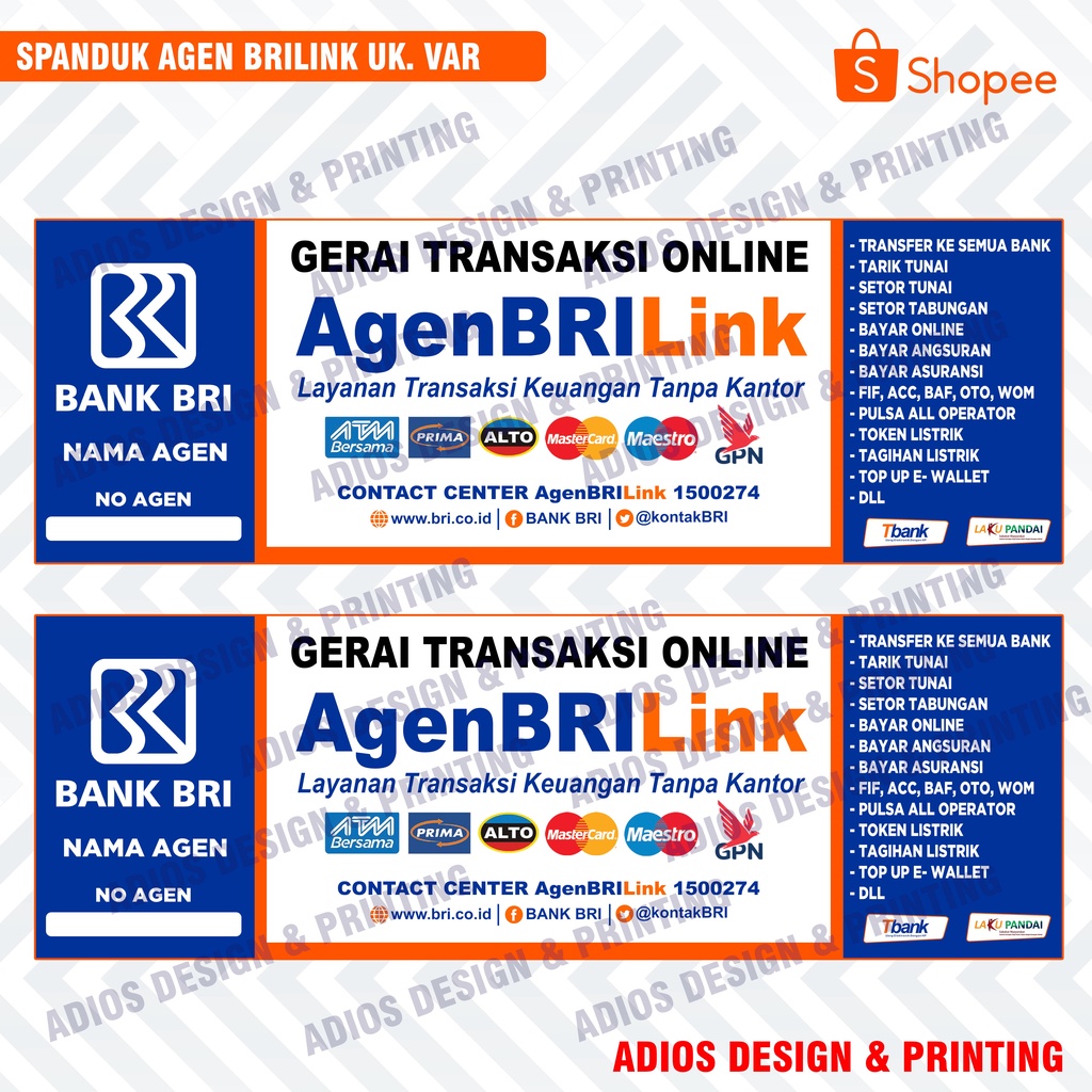 Jual Spanduk / Banner Agen Brilink Bank BRI Shopee Indonesia