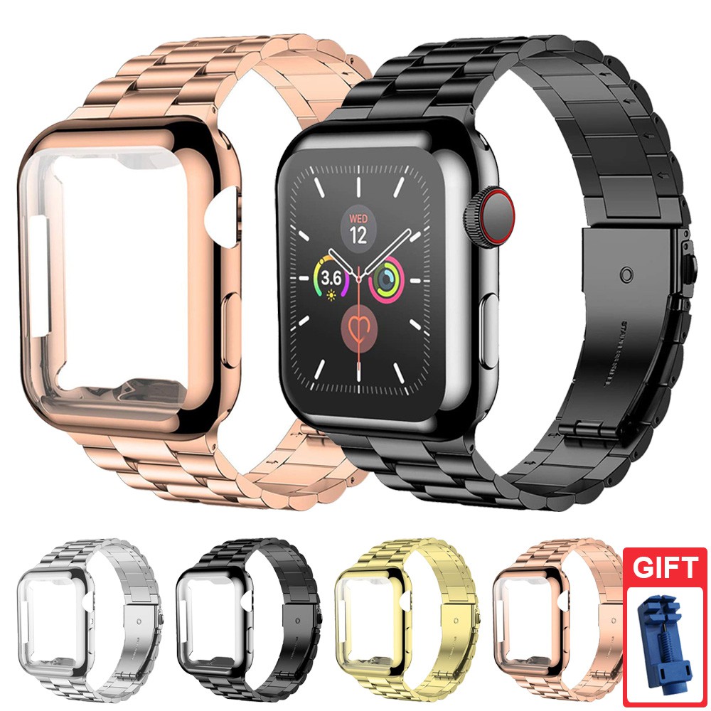 Jual Stainless Steel Strap Dengan Case Metal Band Untuk Apple Watch Series 8/7/6/Se/5/4/3 Iwatch 44Mm 42Mm 40Mm 38Mm 45Mm 41Mm | Shopee Indonesia