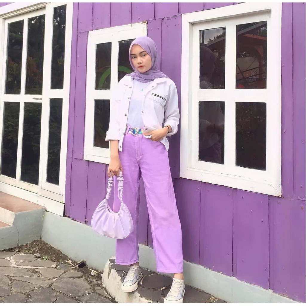 1KG MUAT 4PCS CELANA KULOT JEANS LILAC HIGHWAIST WARNA
