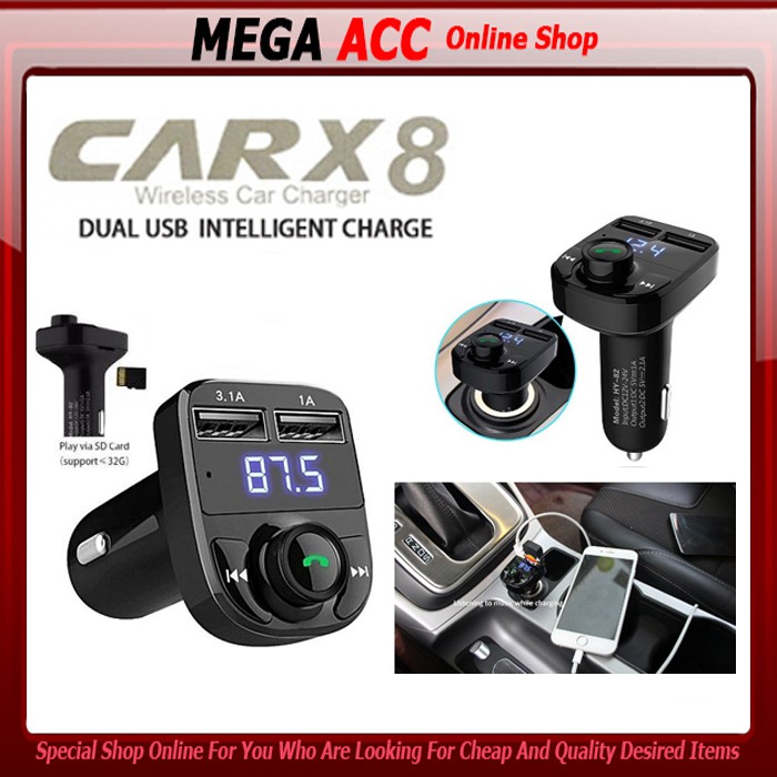 Car X8 Dual USB Wireless Bluetooth FM Transmitter MP3 Car Charger