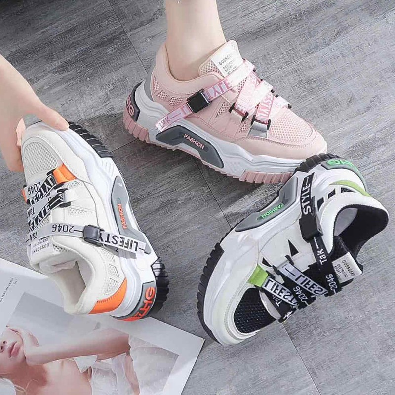 Sepatu Wanita Sneakers Tanpa Tali Lari Korea Casual Simpul Tali Warna Putih  Hitam Pink untuk Pelajar | Shopee Indonesia