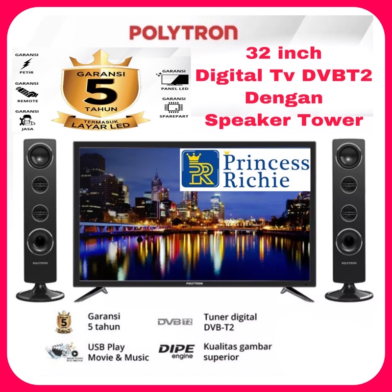 Jual Polytron led tv 32 inch digital tv plus speaker Tower Indonesia