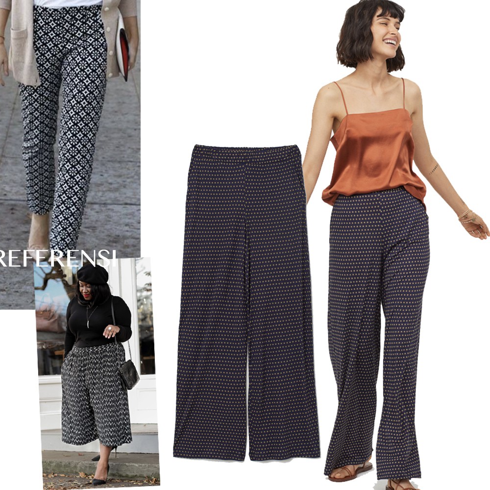Celana Kulot Wanita Panjang Motif Polos Karet (HMP303 WIDE JERSEY
