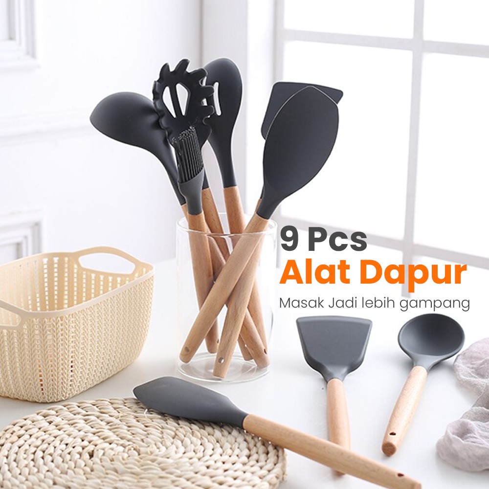 Alat Masak Dapur Kitchen Utensils Silicon 9 PCS Set Spatula Cooking