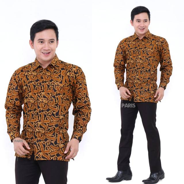 Jual Atasan Baju Batik Pria Cowok Casual Kerja Kantor Motif Padi Warna Coklat Lengan Panjang | Shopee Indonesia