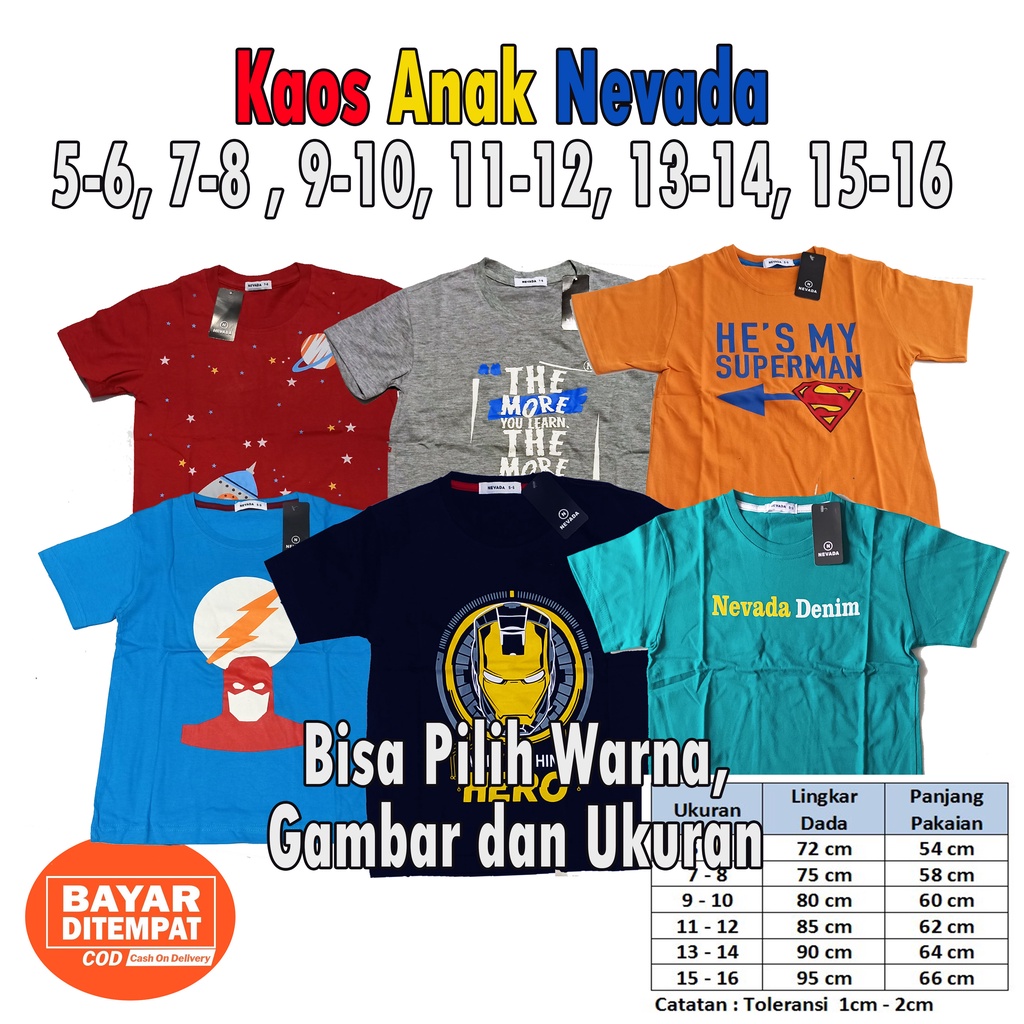 COD Kaos Anak Nevada Junior Kaos Anak Branded Pilih Motif Umur 5 6 7