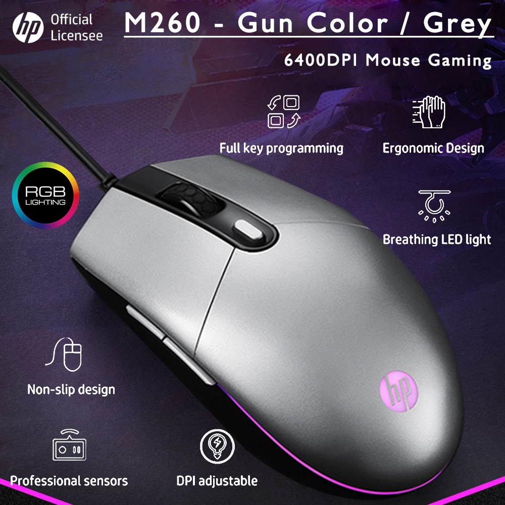 Jual Mouse Gaming HP M260 6400DPI RGB 6Button Macro Mouse Software