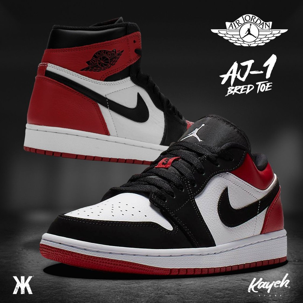 [GRADE ORIGINAL] SEPATU NIKE AIR JORDAN 1 HIGH &amp; LOW BRED TOE