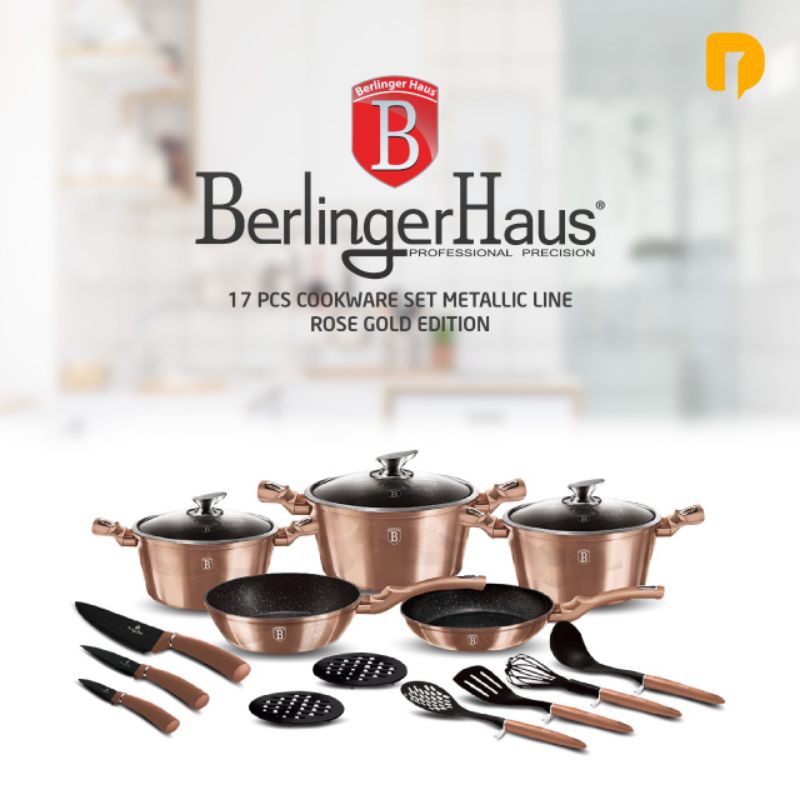 Jual Berlinger Haus 17Pcs Cookware Set Metallic Line Rose Gold Edition - Panci Set Premiun | Shopee Indonesia