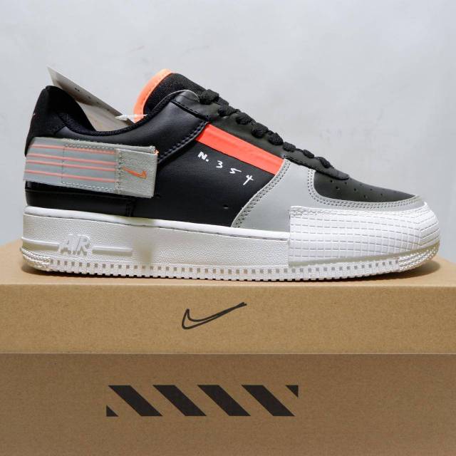 Jual Nike Air Force 1 N 354 Black Grey Orange | Shopee Indonesia