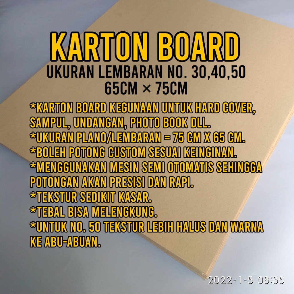 Jual Ukuran Custom Karton Board No. 30, 40, 50/Karton board/Board