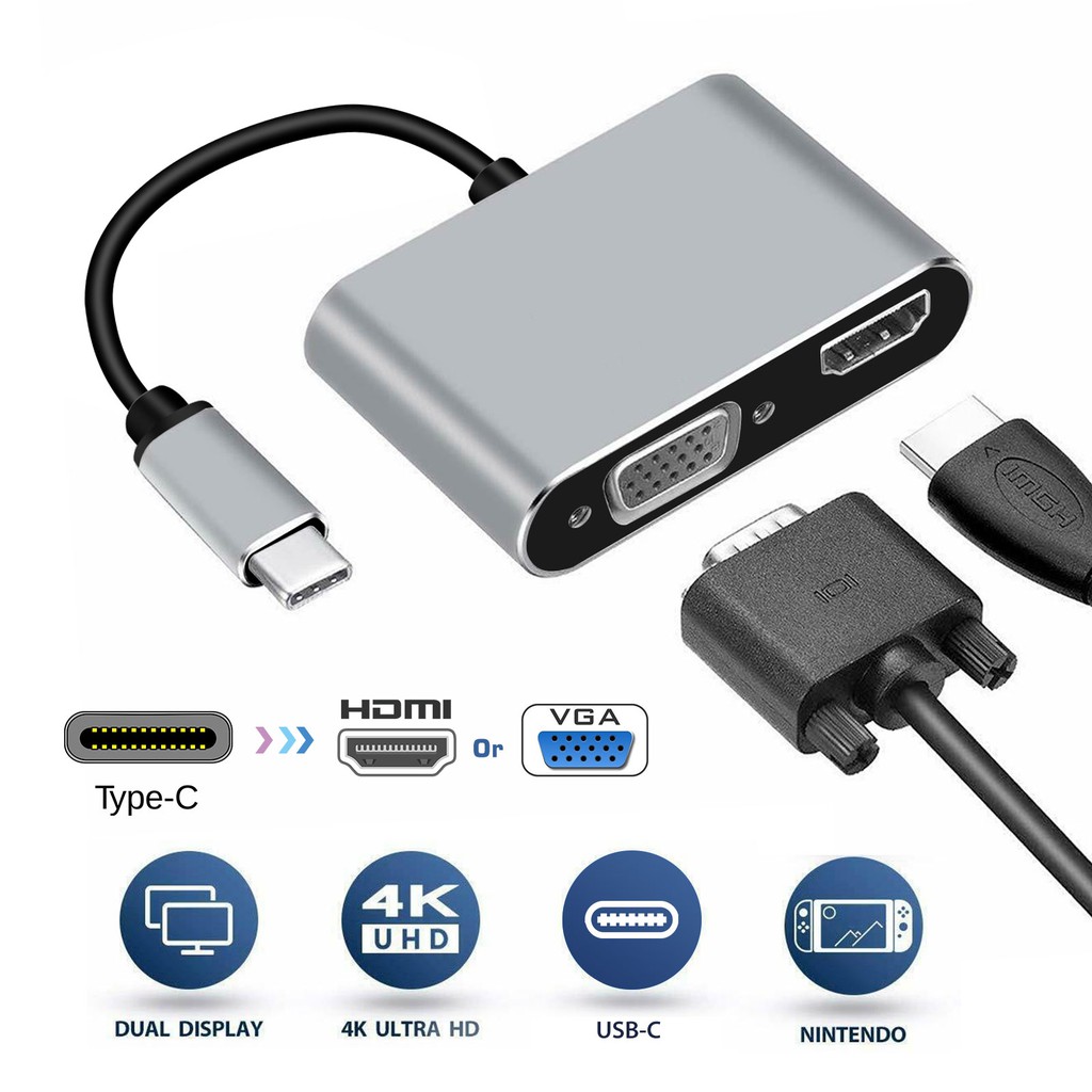 Jual Connector Usb Type C To Hdmi Vga Adapter 2In1 Support 4K / Konektor Type C To Hdmi Vga | Shopee Indonesia