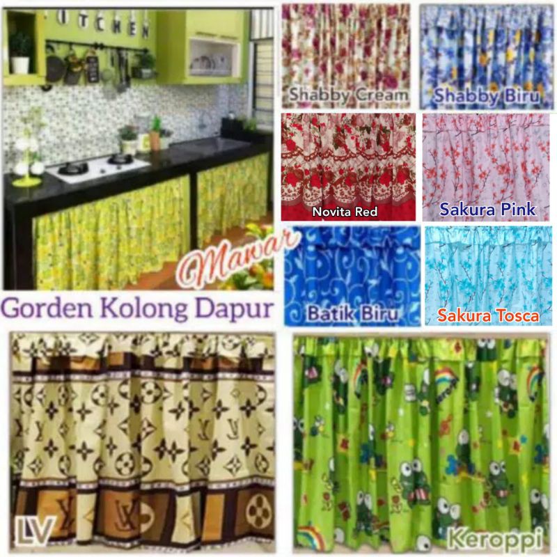 Gorden Kolong Dapur / Hordeng Bawah Kompor Motif Shabby Bunga LV