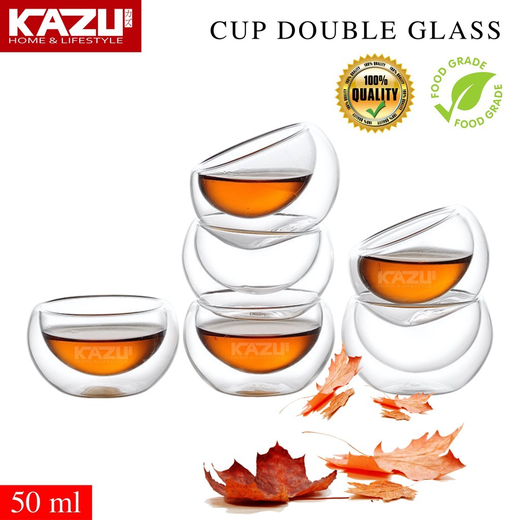 Jual KAZU CHINESE TEA CUPS 50ML DOUBLE WALL GLASS CANGKIR TEH ANTI
