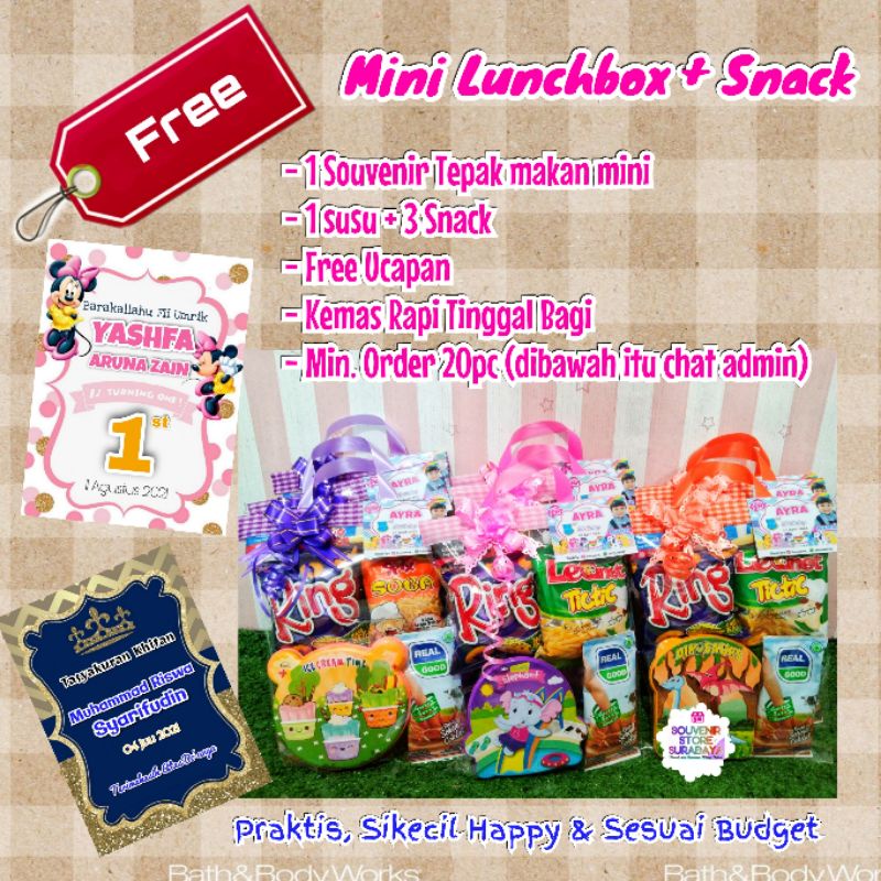 Souvenir snack ulang tahun / souvenir tempat makan + snack souvenir