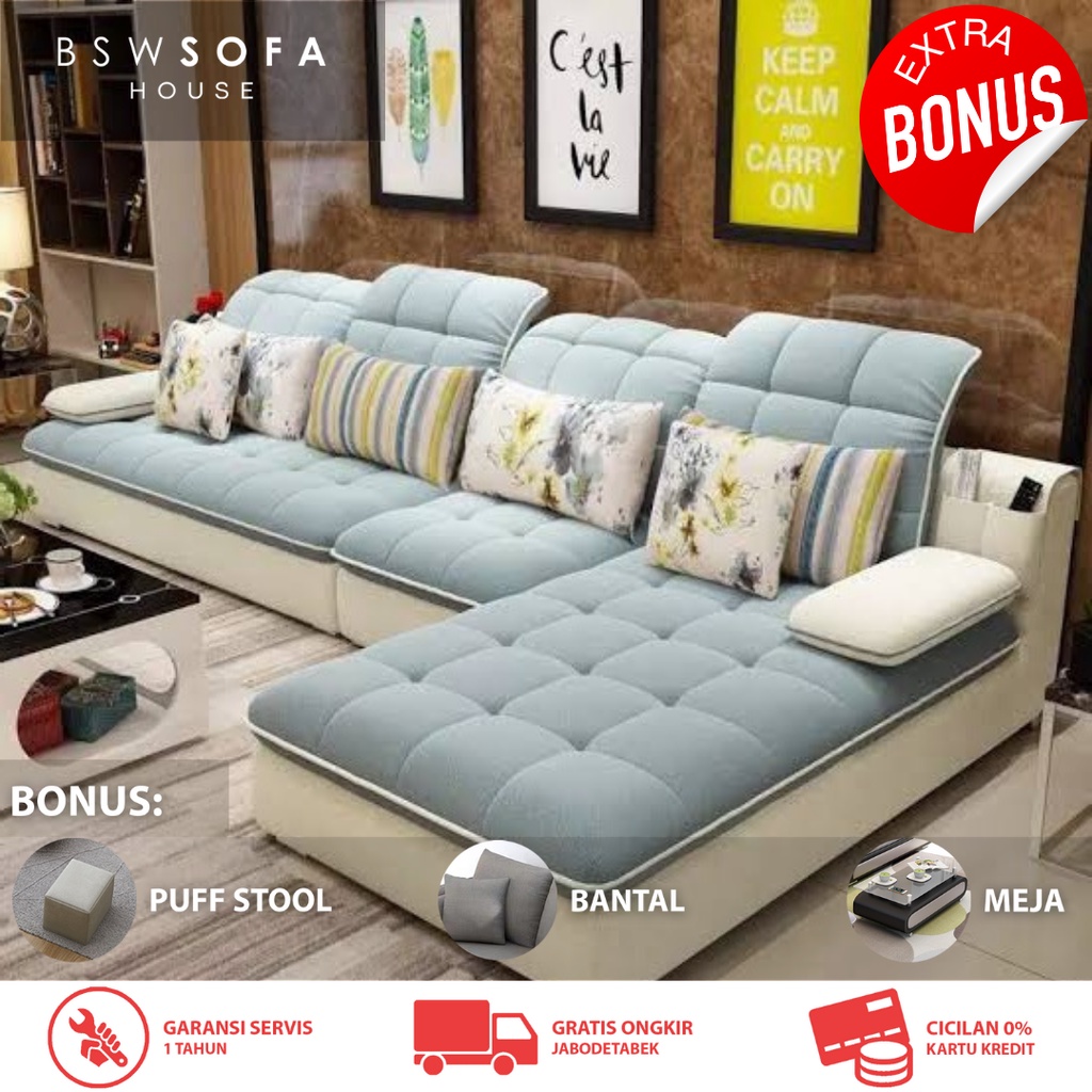 Jual BSW007L SOFA L BED MINIMALIS SOFABED KURSI RUANG TAMU & KELUARGA