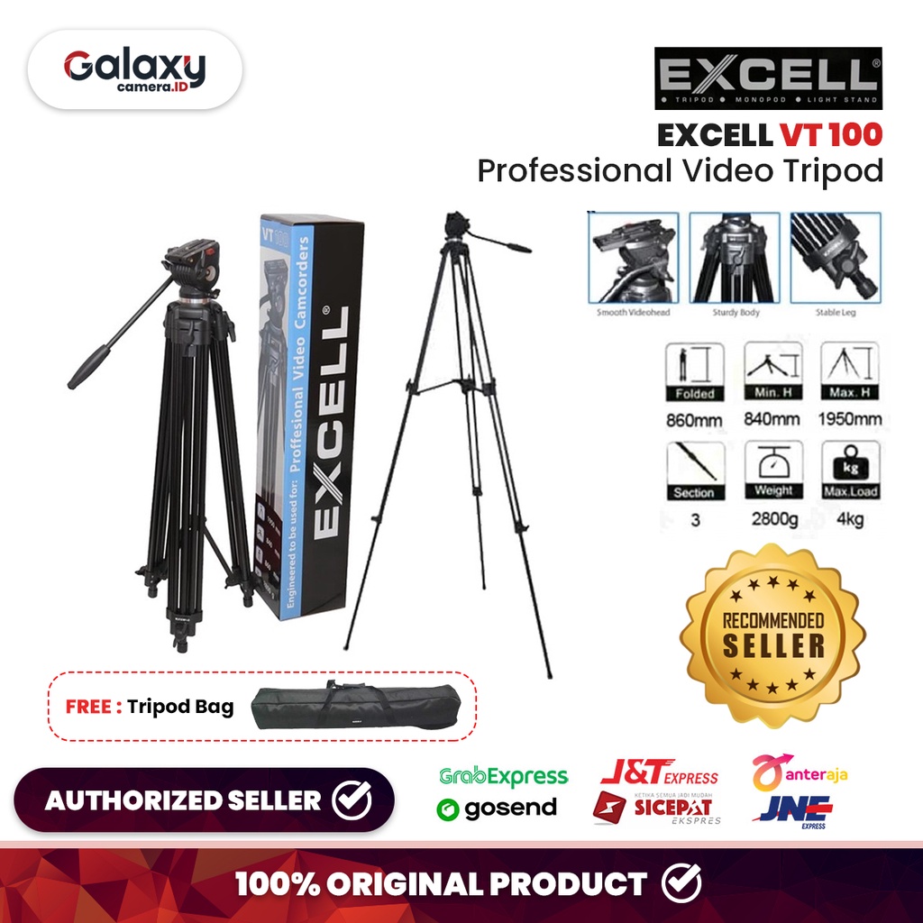 Jual Excell VT 100 Professional Video Tripod Shopee Indonesia