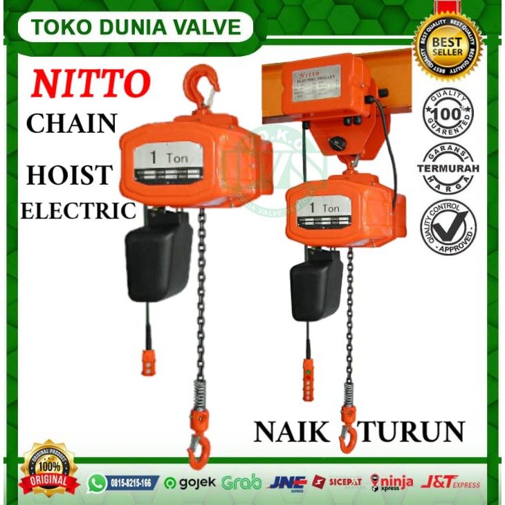 Jual NITTO CHAIN HOIST HHXG310 1TONCHAIN 6M 1PHASE ELECTRIC NAIKTURUN