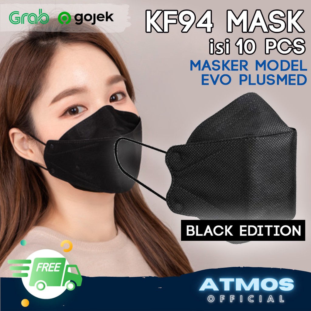 KF94 Mask Black Edition Hitam / KF94 Masker Korea 4 ply model Evo