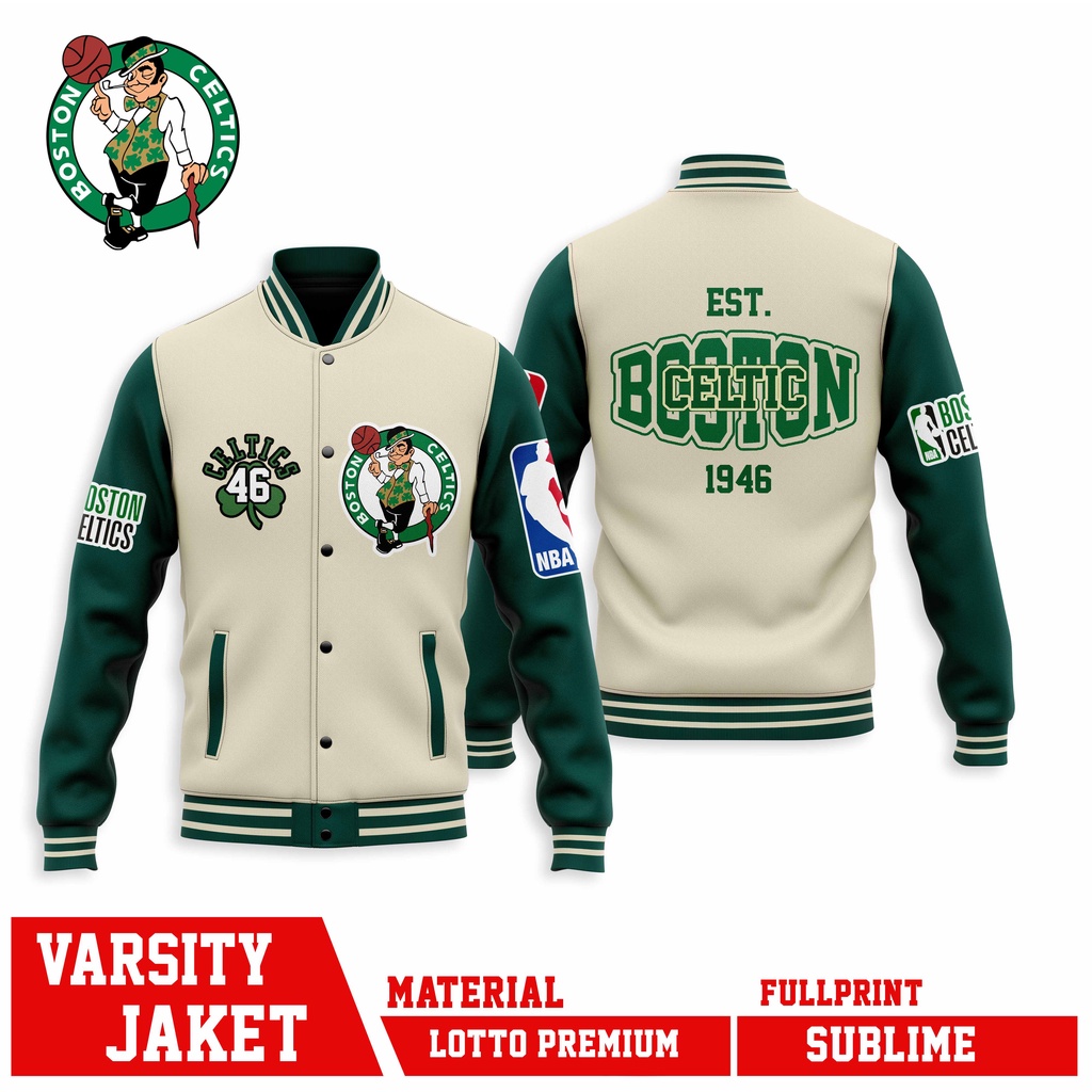 Jual VARSITY JACKET BASKET BALL CELTICS 46 BOSTON TIM SERIES BOSTON