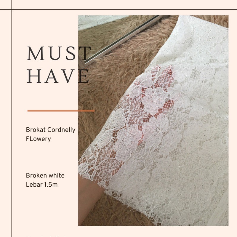 Jual Brokat Cordnelly Broken white putih tulang motif bunga Indonesia