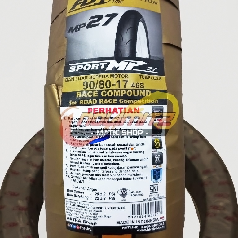Jual Ban Motor FDR Sport MP 27 90/80 17 Tubeless Soft Compound