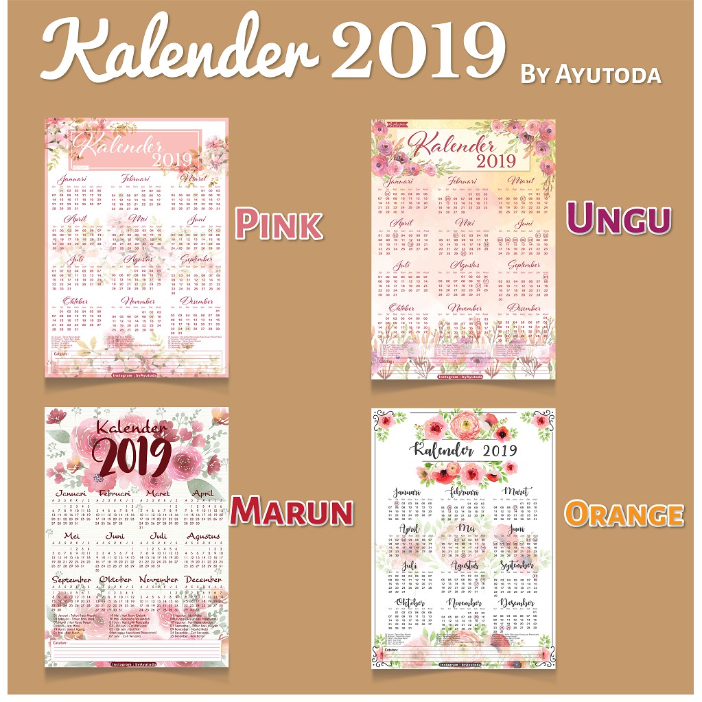 Jual Kalender Dinding 2019 ukuran A3+ tema mobil ANAK Bunga shabby chic