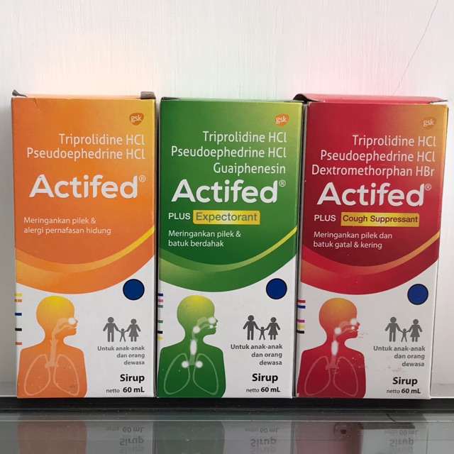 Actifed sirup Merah,hijau dan kuning sesuai kegunaan