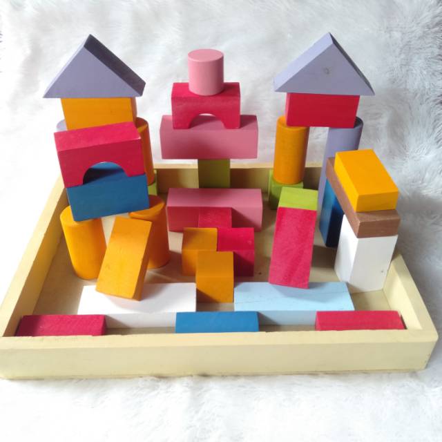 Jual Balok Bangunan Papan Warna Isi 35 Mainan Edukasi Kayu | Shopee Indonesia
