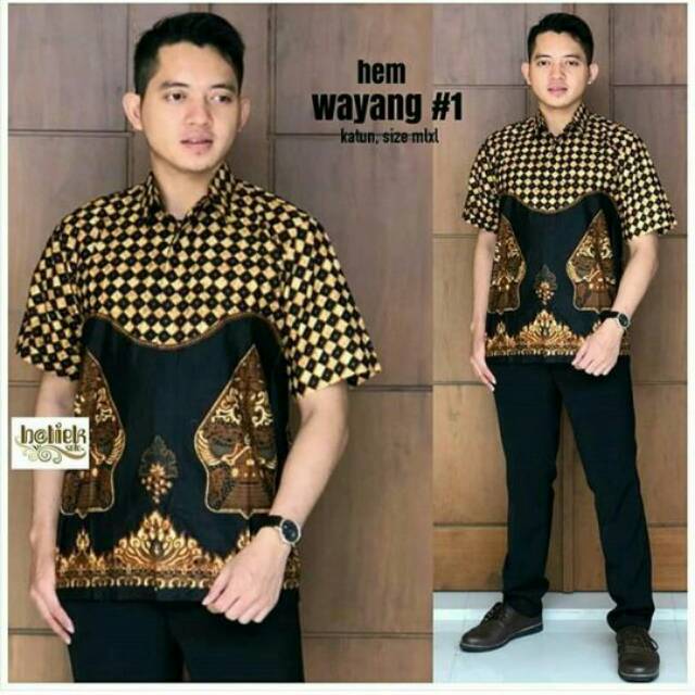 HEM WAYANG GUNUNGAN BATIK KEMEJA PENDEK SERAGAM SOGAN KERJA KANTOR