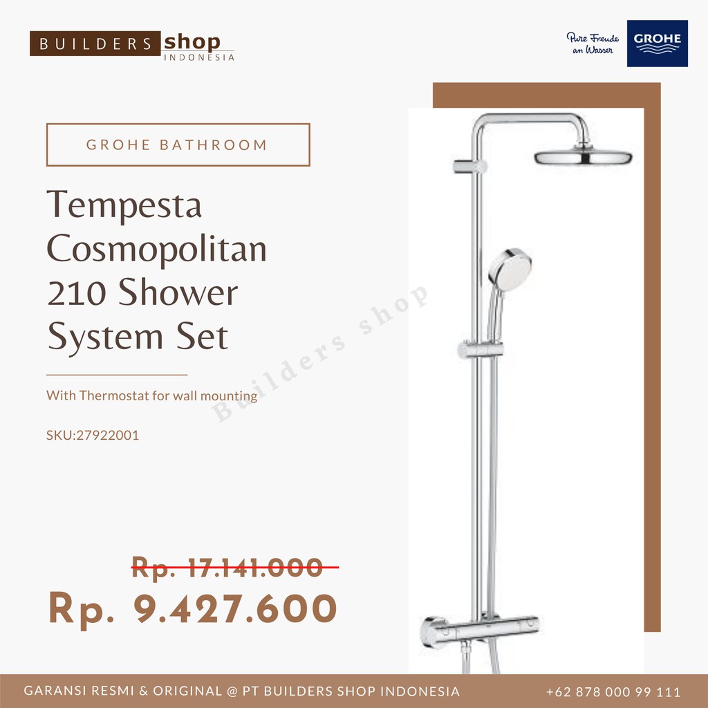 Jual Grohe 27922001 - Tempesta Cosmopolitan 210 Shower System Set | Shopee Indonesia